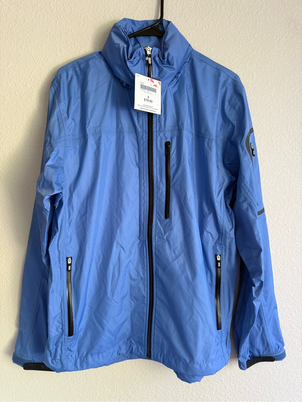 Lands' End Men's Waterproof Packable Shell Rain Stow-away Hood Jacket size S